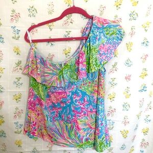 XL Neveah One Shoulder Lilly Pulitzer Lovers Coral
